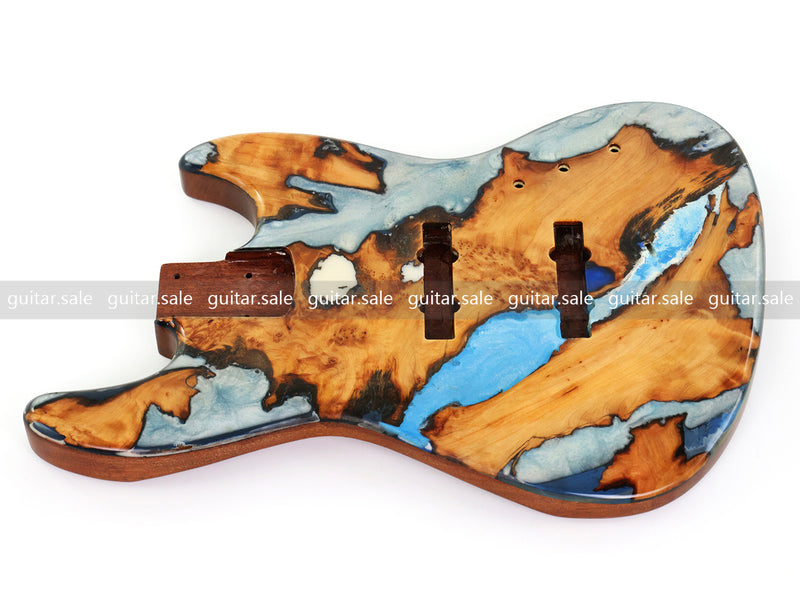 One-of-a-Kind Burl Wood Veneer Epoxy Resin Jazz Bass Style Electric Bass Guitar Body (JBE-004)
