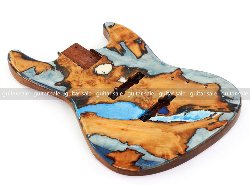 One-of-a-Kind Burl Wood Veneer Epoxy Resin Jazz Bass Style Electric Bass Guitar Body (JBE-004)