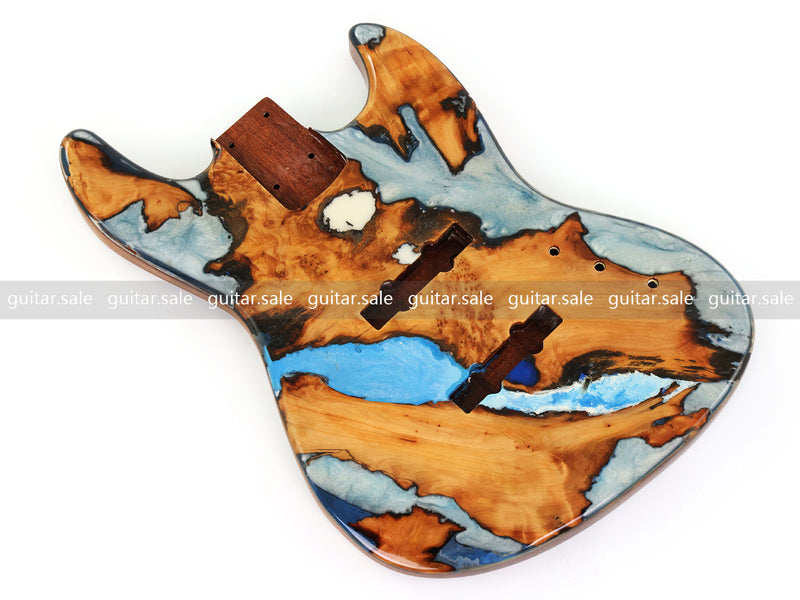 One-of-a-Kind Burl Wood Veneer Epoxy Resin Jazz Bass Style Electric Bass Guitar Body (JBE-004)