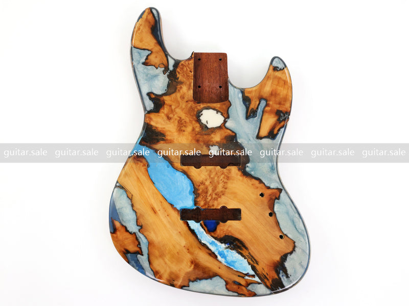 One-of-a-Kind Burl Wood Veneer Epoxy Resin Jazz Bass Style Electric Bass Guitar Body (JBE-004)