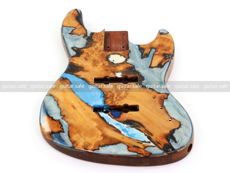 One-of-a-Kind Burl Wood Veneer Epoxy Resin Jazz Bass Style Electric Bass Guitar Body (JBE-004)