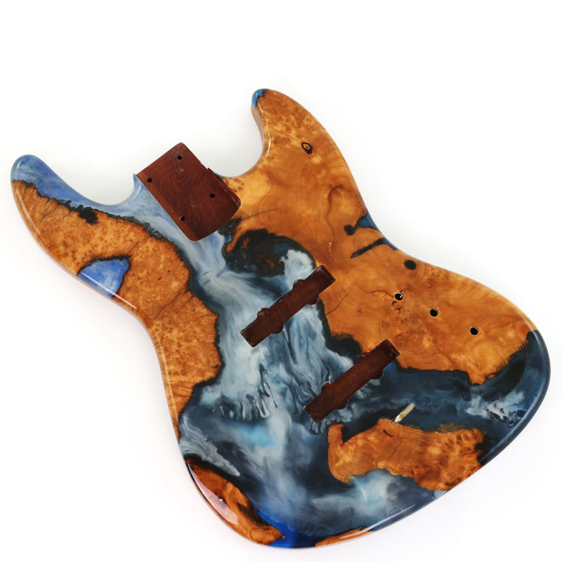 One-of-a-Kind Burl Wood Veneer Epoxy Resin Jazz Bass Style Electric Bass Guitar Body (JBE-005)