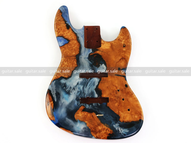 One-of-a-Kind Burl Wood Veneer Epoxy Resin Jazz Bass Style Electric Bass Guitar Body (JBE-005)