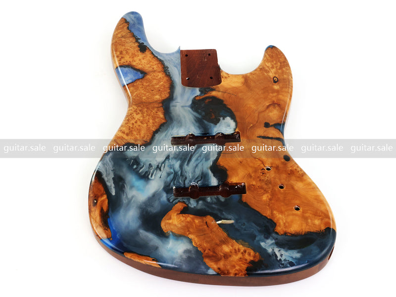 One-of-a-Kind Burl Wood Veneer Epoxy Resin Jazz Bass Style Electric Bass Guitar Body (JBE-005)