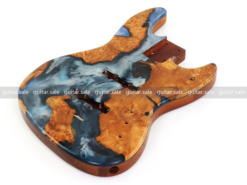 One-of-a-Kind Burl Wood Veneer Epoxy Resin Jazz Bass Style Electric Bass Guitar Body (JBE-005)