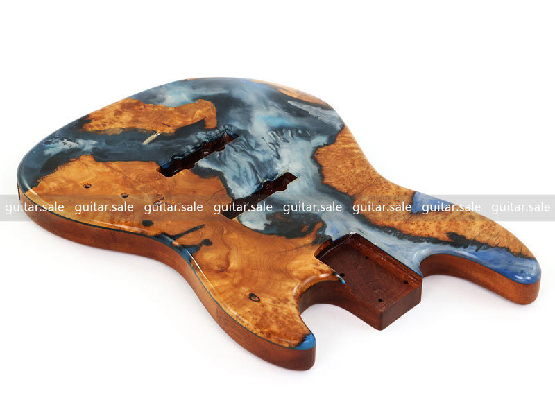 One-of-a-Kind Burl Wood Veneer Epoxy Resin Jazz Bass Style Electric Bass Guitar Body (JBE-005)