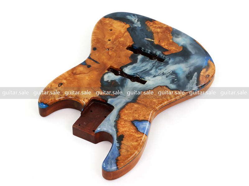 One-of-a-Kind Burl Wood Veneer Epoxy Resin Jazz Bass Style Electric Bass Guitar Body (JBE-005)