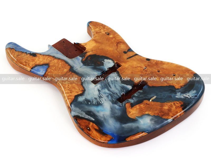 One-of-a-Kind Burl Wood Veneer Epoxy Resin Jazz Bass Style Electric Bass Guitar Body (JBE-005)