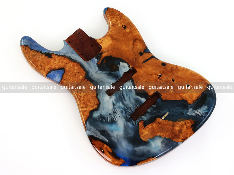 One-of-a-Kind Burl Wood Veneer Epoxy Resin Jazz Bass Style Electric Bass Guitar Body (JBE-005)