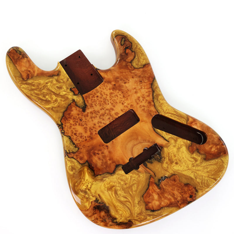 One-of-a-Kind Burl Wood Veneer Epoxy Resin Jazz Bass Style Electric Bass Guitar Body (JBE-006)