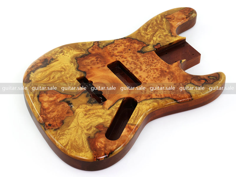 One-of-a-Kind Burl Wood Veneer Epoxy Resin Jazz Bass Style Electric Bass Guitar Body (JBE-006)