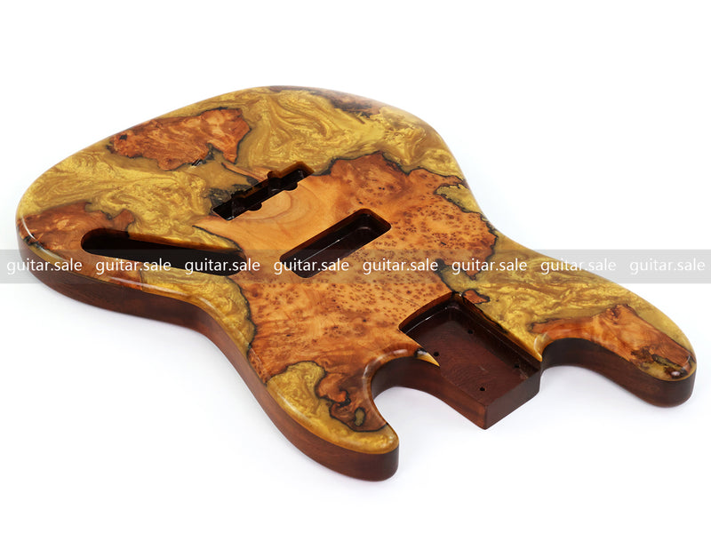 One-of-a-Kind Burl Wood Veneer Epoxy Resin Jazz Bass Style Electric Bass Guitar Body (JBE-006)