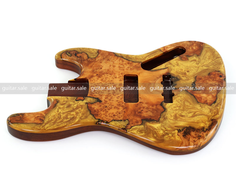 One-of-a-Kind Burl Wood Veneer Epoxy Resin Jazz Bass Style Electric Bass Guitar Body (JBE-006)