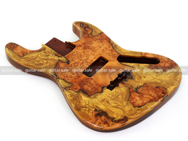 One-of-a-Kind Burl Wood Veneer Epoxy Resin Jazz Bass Style Electric Bass Guitar Body (JBE-006)
