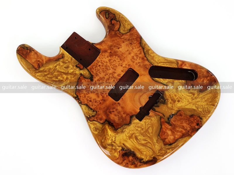 One-of-a-Kind Burl Wood Veneer Epoxy Resin Jazz Bass Style Electric Bass Guitar Body (JBE-006)