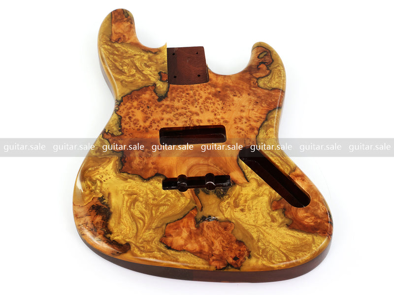 One-of-a-Kind Burl Wood Veneer Epoxy Resin Jazz Bass Style Electric Bass Guitar Body (JBE-006)