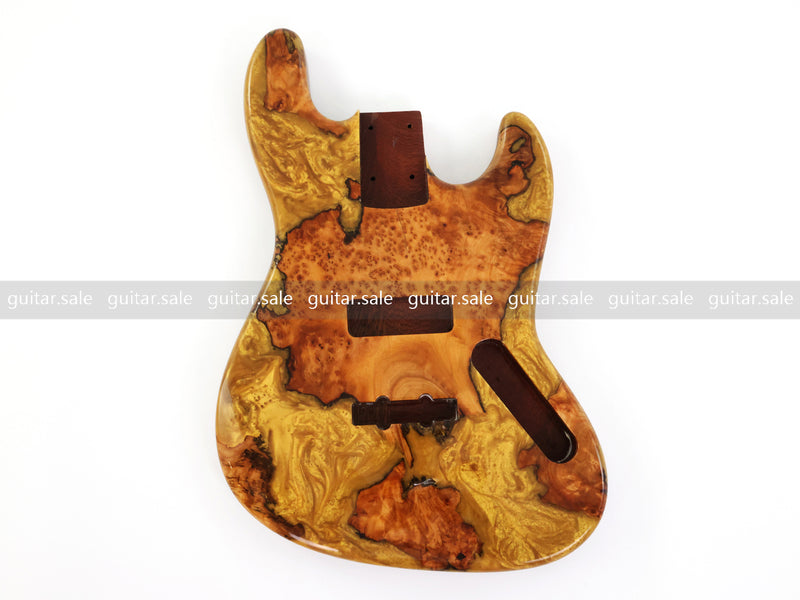 One-of-a-Kind Burl Wood Veneer Epoxy Resin Jazz Bass Style Electric Bass Guitar Body (JBE-006)