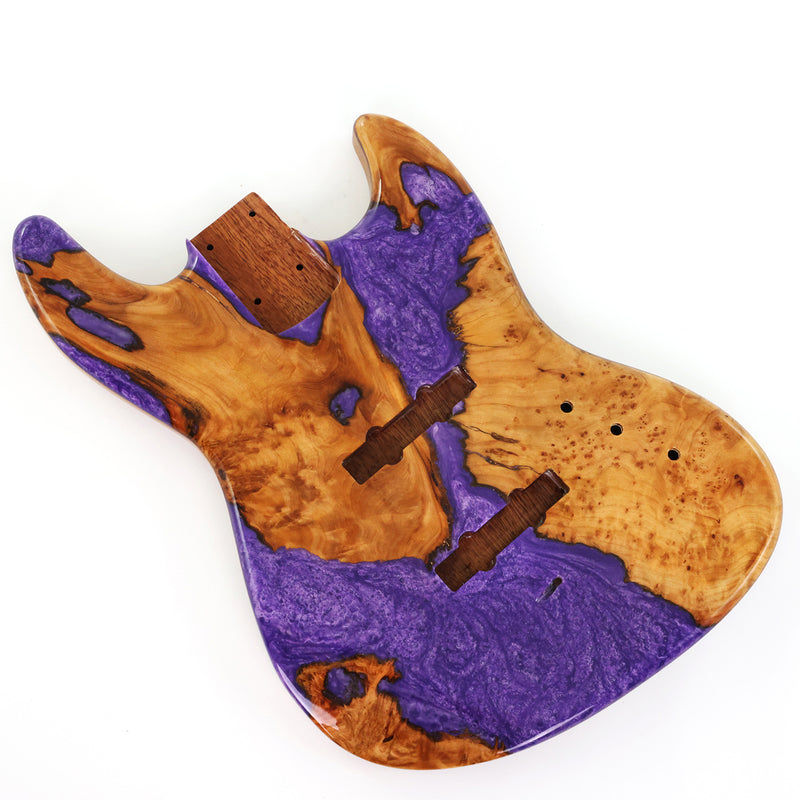 One-of-a-Kind Burl Wood Veneer Epoxy Resin Jazz Bass Style Electric Bass Guitar Body (JBE-007)
