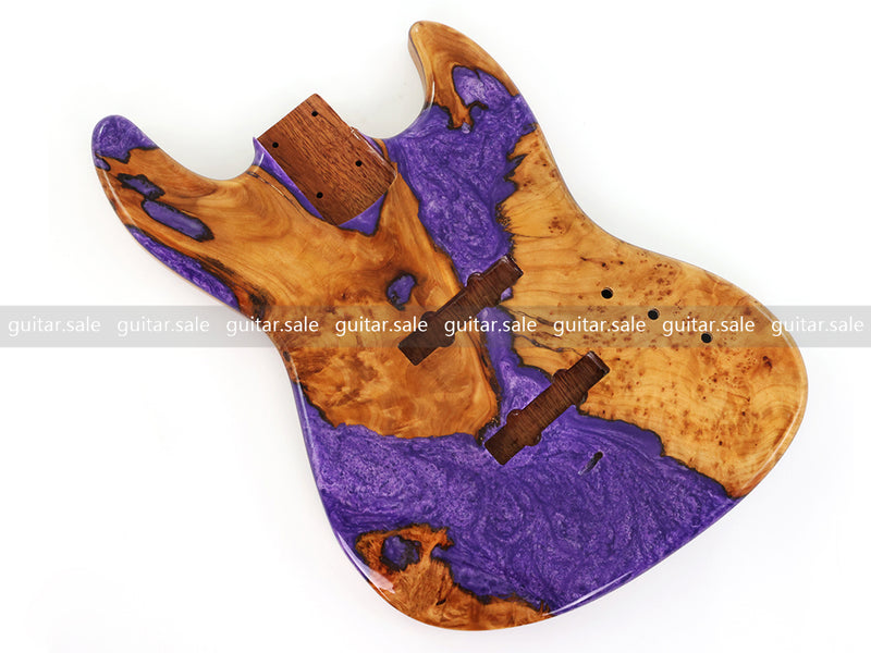 One-of-a-Kind Burl Wood Veneer Epoxy Resin Jazz Bass Style Electric Bass Guitar Body (JBE-007)