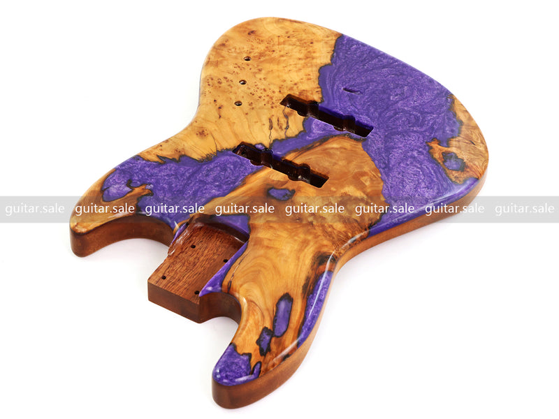 One-of-a-Kind Burl Wood Veneer Epoxy Resin Jazz Bass Style Electric Bass Guitar Body (JBE-007)