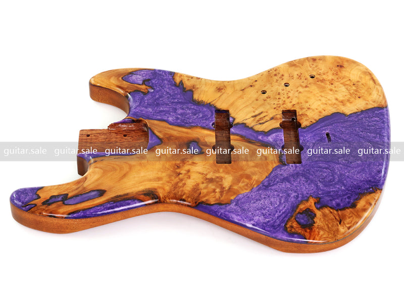 One-of-a-Kind Burl Wood Veneer Epoxy Resin Jazz Bass Style Electric Bass Guitar Body (JBE-007)