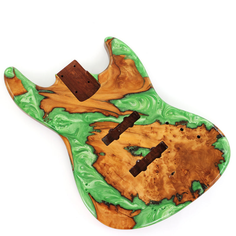One-of-a-Kind Burl Wood Veneer Epoxy Resin Jazz Bass Style Electric Bass Guitar Body (JBE-008)