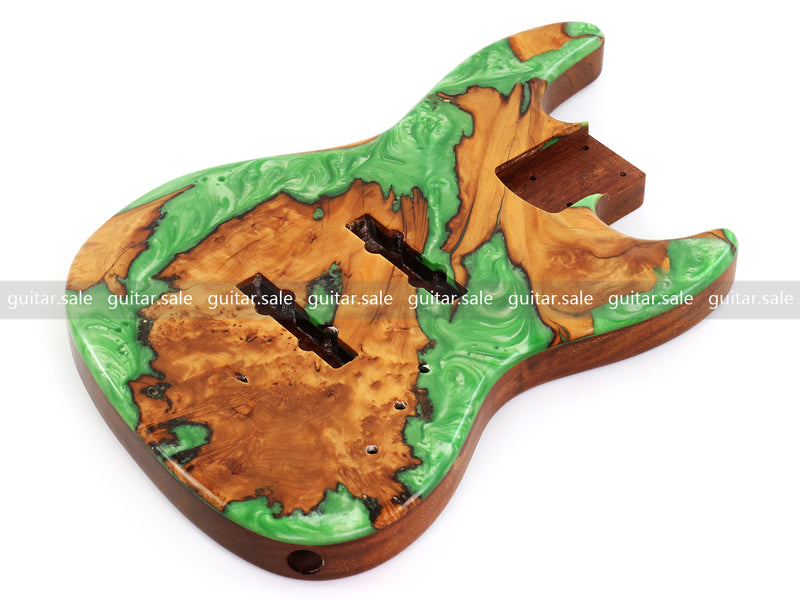 One-of-a-Kind Burl Wood Veneer Epoxy Resin Jazz Bass Style Electric Bass Guitar Body (JBE-008)