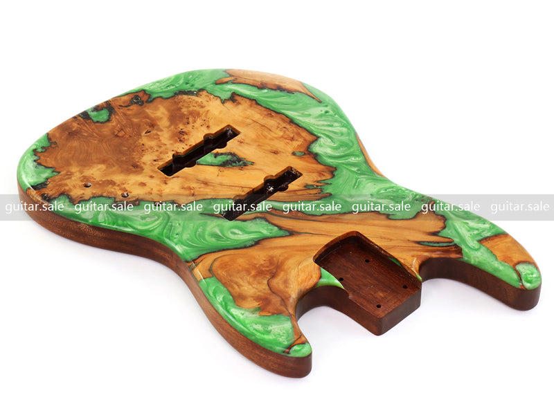 One-of-a-Kind Burl Wood Veneer Epoxy Resin Jazz Bass Style Electric Bass Guitar Body (JBE-008)