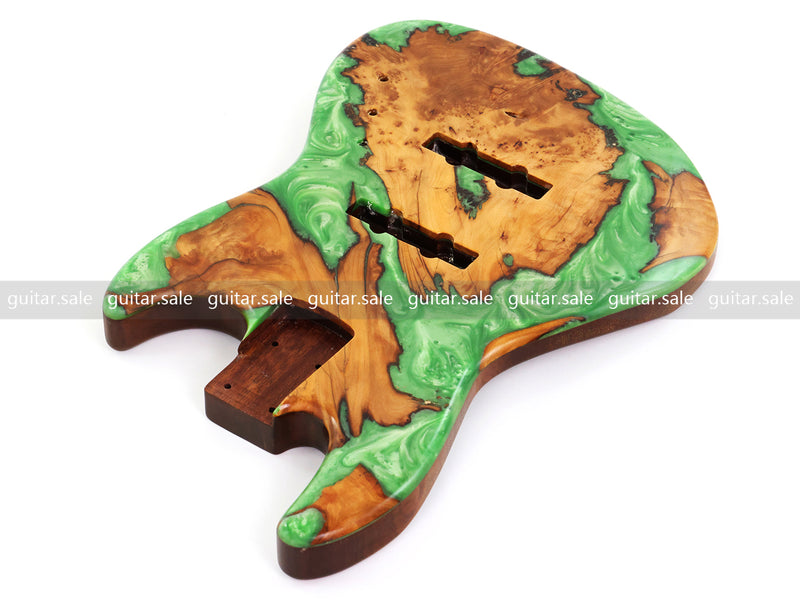 One-of-a-Kind Burl Wood Veneer Epoxy Resin Jazz Bass Style Electric Bass Guitar Body (JBE-008)