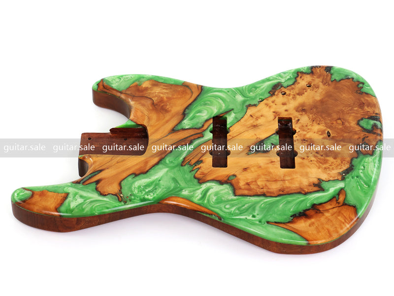 One-of-a-Kind Burl Wood Veneer Epoxy Resin Jazz Bass Style Electric Bass Guitar Body (JBE-008)