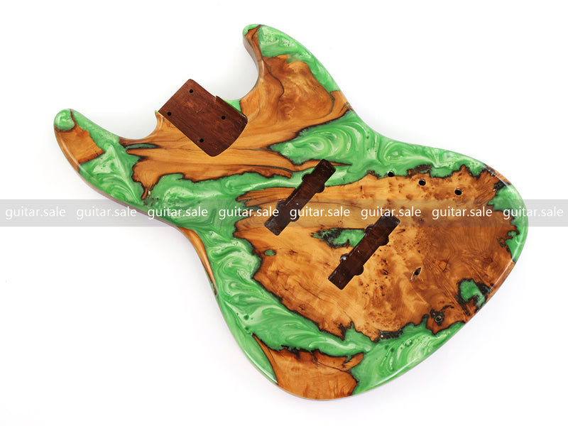 One-of-a-Kind Burl Wood Veneer Epoxy Resin Jazz Bass Style Electric Bass Guitar Body (JBE-008)