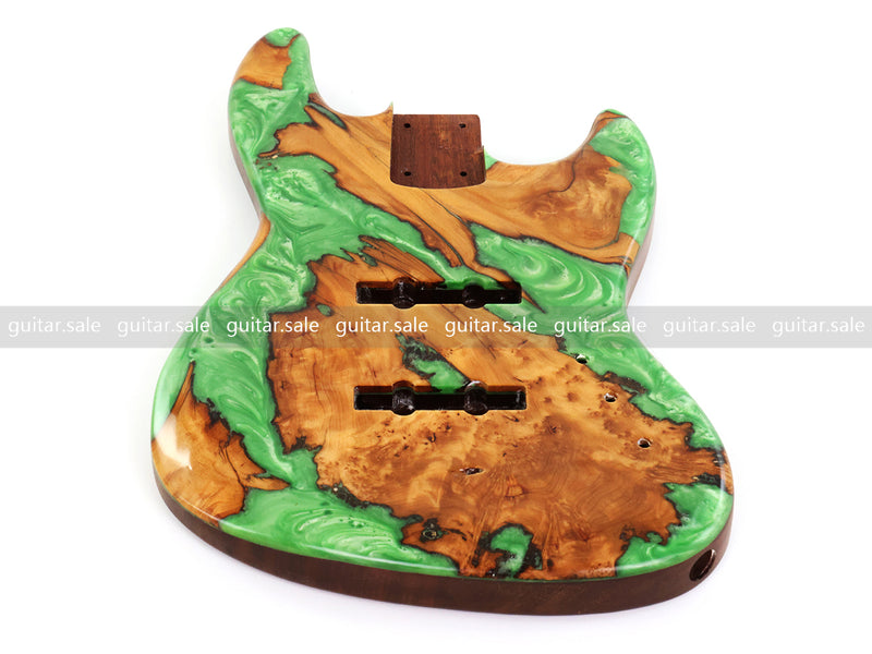 One-of-a-Kind Burl Wood Veneer Epoxy Resin Jazz Bass Style Electric Bass Guitar Body (JBE-008)