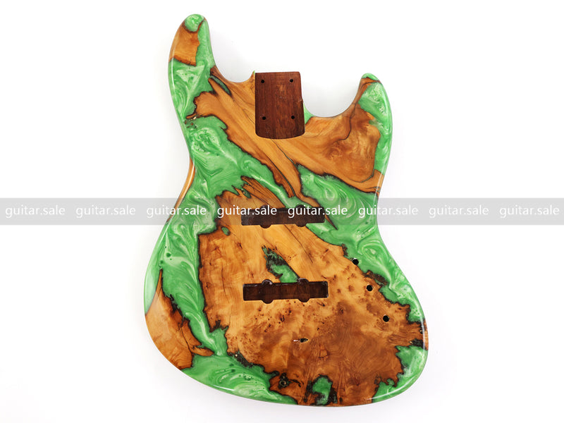 One-of-a-Kind Burl Wood Veneer Epoxy Resin Jazz Bass Style Electric Bass Guitar Body (JBE-008)