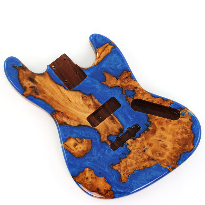 One-of-a-Kind Burl Wood Veneer Epoxy Resin Jazz Bass Style Electric Bass Guitar Body (JBE-009)
