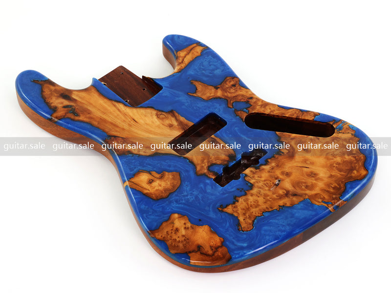 One-of-a-Kind Burl Wood Veneer Epoxy Resin Jazz Bass Style Electric Bass Guitar Body (JBE-009)