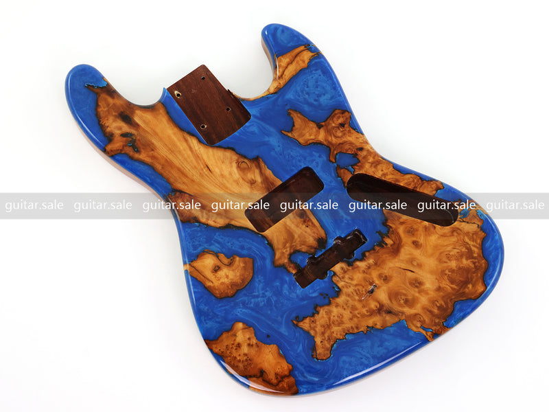 One-of-a-Kind Burl Wood Veneer Epoxy Resin Jazz Bass Style Electric Bass Guitar Body (JBE-009)