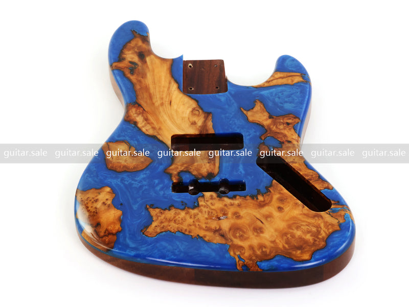 One-of-a-Kind Burl Wood Veneer Epoxy Resin Jazz Bass Style Electric Bass Guitar Body (JBE-009)