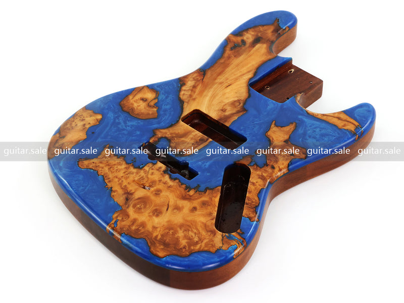 One-of-a-Kind Burl Wood Veneer Epoxy Resin Jazz Bass Style Electric Bass Guitar Body (JBE-009)