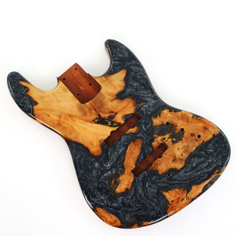 One-of-a-Kind Burl Wood Veneer Epoxy Resin Jazz Bass Style Electric Bass Guitar Body (JBE-010)