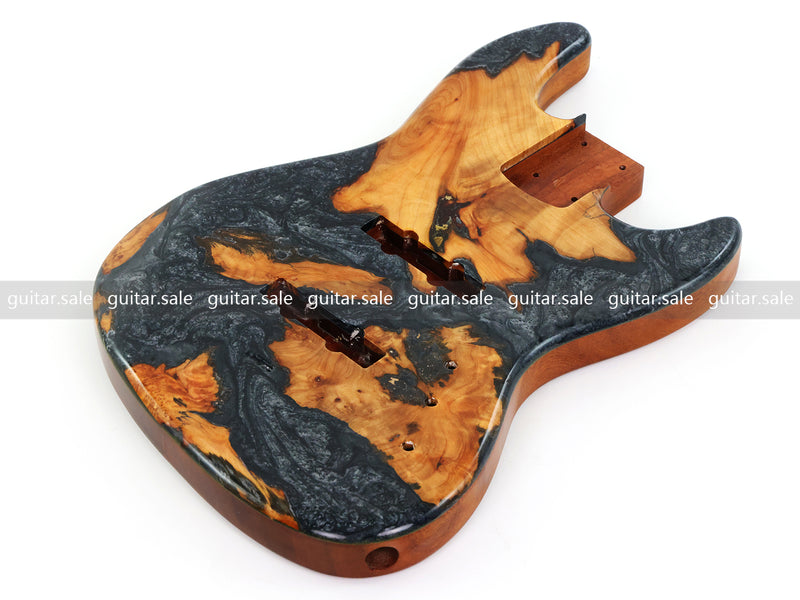 One-of-a-Kind Burl Wood Veneer Epoxy Resin Jazz Bass Style Electric Bass Guitar Body (JBE-010)