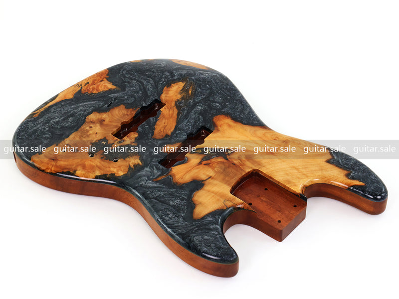 One-of-a-Kind Burl Wood Veneer Epoxy Resin Jazz Bass Style Electric Bass Guitar Body (JBE-010)