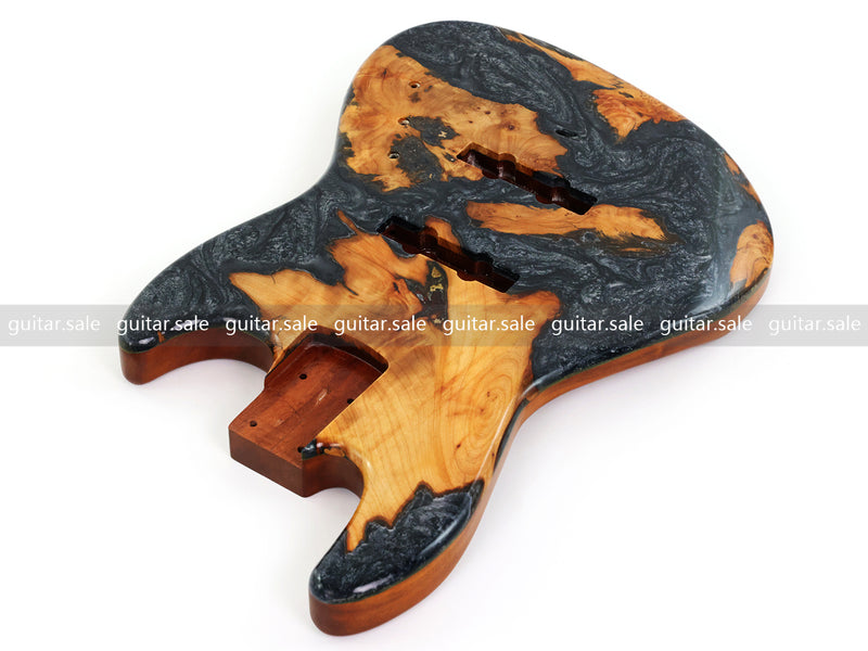 One-of-a-Kind Burl Wood Veneer Epoxy Resin Jazz Bass Style Electric Bass Guitar Body (JBE-010)