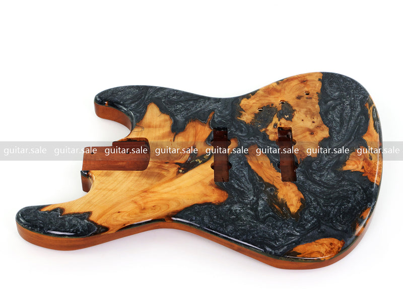 One-of-a-Kind Burl Wood Veneer Epoxy Resin Jazz Bass Style Electric Bass Guitar Body (JBE-010)