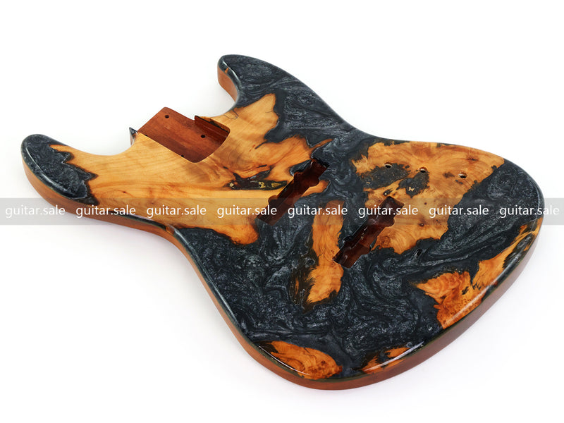One-of-a-Kind Burl Wood Veneer Epoxy Resin Jazz Bass Style Electric Bass Guitar Body (JBE-010)