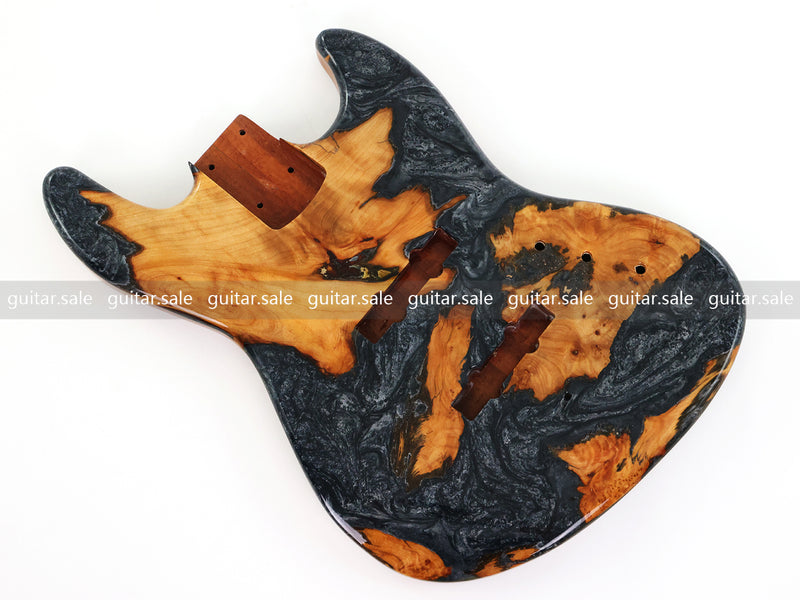 One-of-a-Kind Burl Wood Veneer Epoxy Resin Jazz Bass Style Electric Bass Guitar Body (JBE-010)