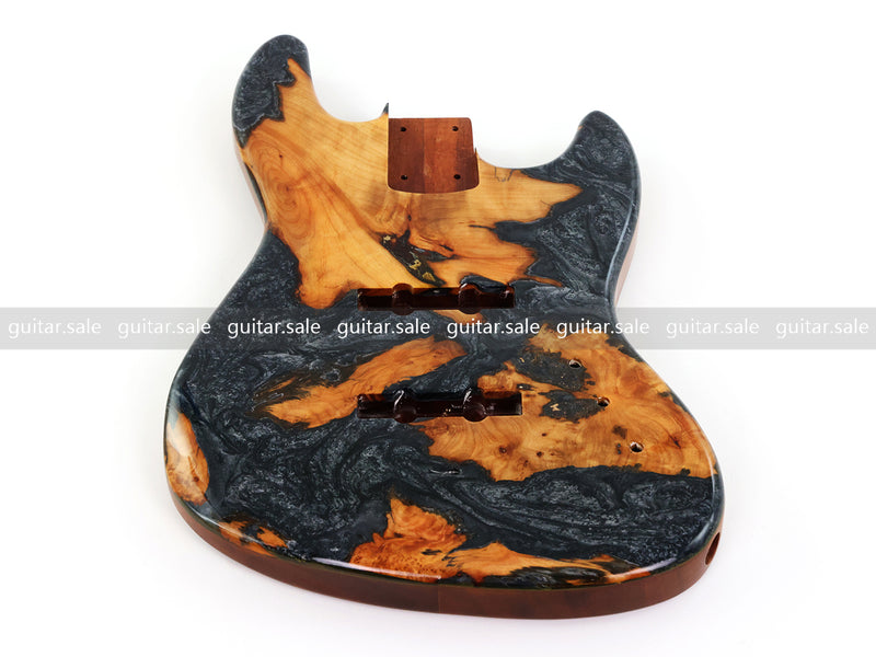 One-of-a-Kind Burl Wood Veneer Epoxy Resin Jazz Bass Style Electric Bass Guitar Body (JBE-010)