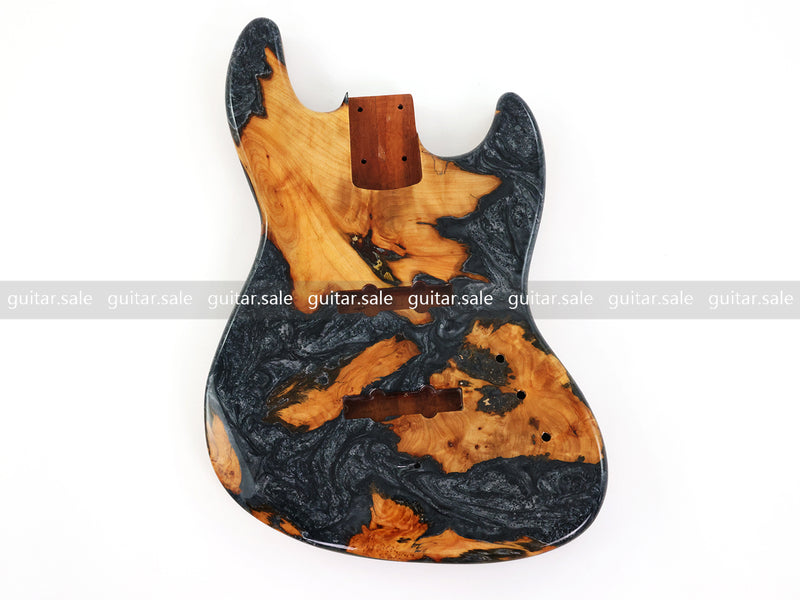 One-of-a-Kind Burl Wood Veneer Epoxy Resin Jazz Bass Style Electric Bass Guitar Body (JBE-010)