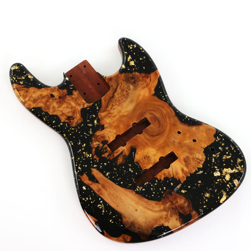 One-of-a-Kind Burl Wood Veneer Epoxy Resin Jazz Bass Style Electric Bass Guitar Body (JBE-011)