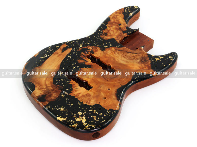 One-of-a-Kind Burl Wood Veneer Epoxy Resin Jazz Bass Style Electric Bass Guitar Body (JBE-011)