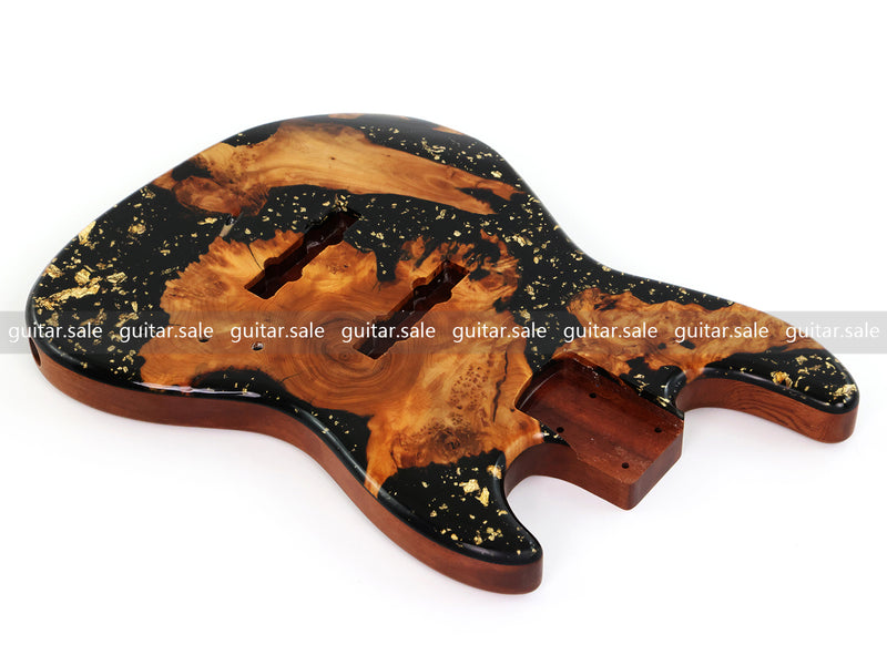 One-of-a-Kind Burl Wood Veneer Epoxy Resin Jazz Bass Style Electric Bass Guitar Body (JBE-011)